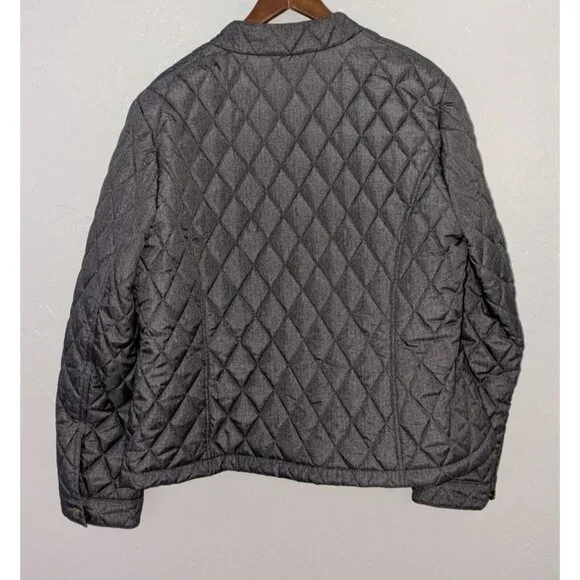 Tommy Hilfiger Womens Medium Quilted Jacket Gold Snap Buttons Zipper Gray - Picture 12 of 16